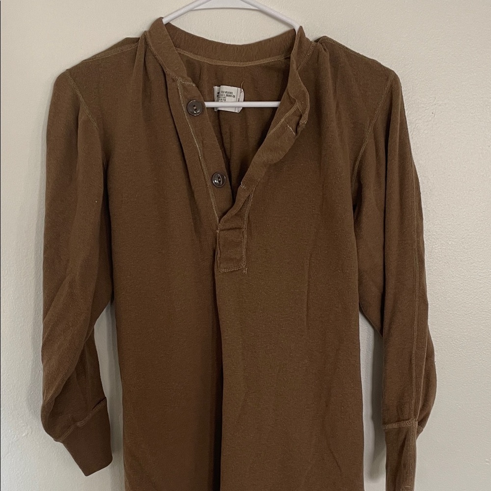 Brown Long Sleeve Henley Shirt